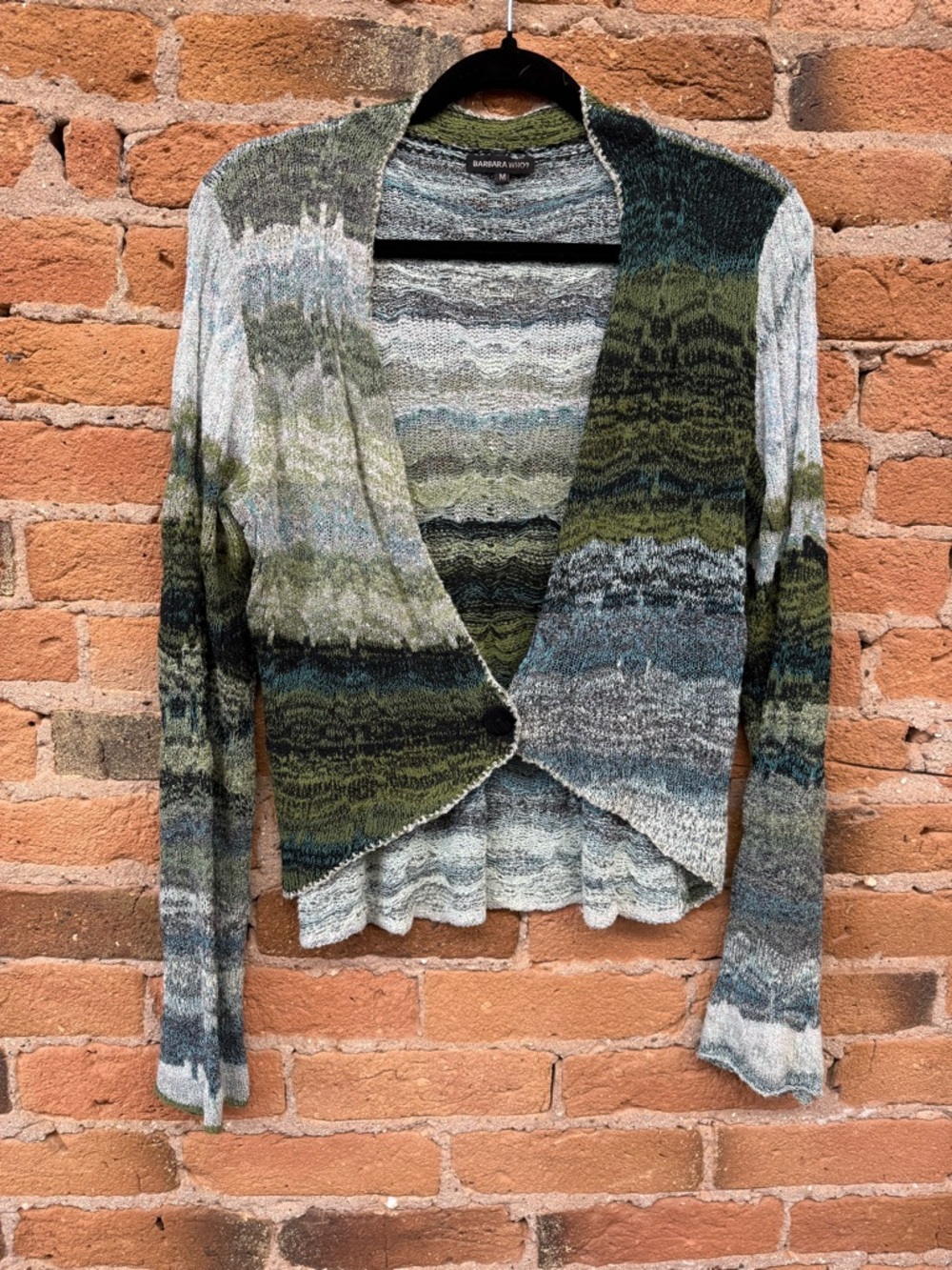 Barbara Who Green Multi-Stripe Open Front Women's Sweater